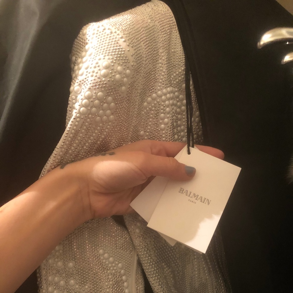 Balmain - White Long-Sleeve Studded Cocktail Dress